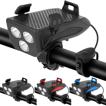 RideLight 4-i-1 Cykellygte med Mobilholder, Powerbank og Horn