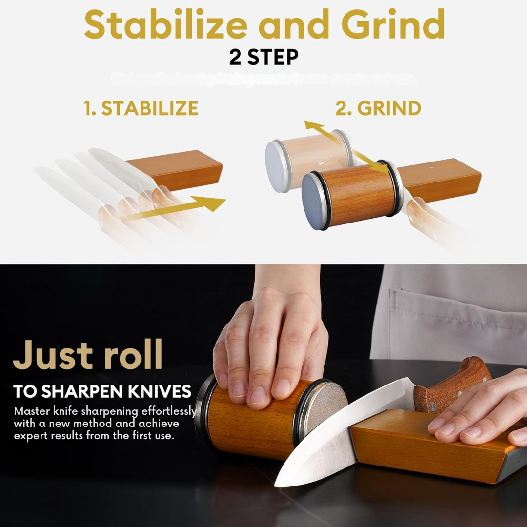 Rullende knivsliber med diamantskive og magnetisk vinkelguide