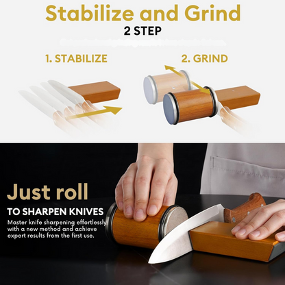Rullende knivsliber med diamantskive og magnetisk vinkelguide