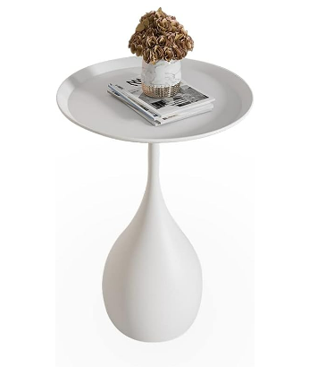 Rundt sidebord i metal med søjlefod, moderne minimalistisk design og robust jern
