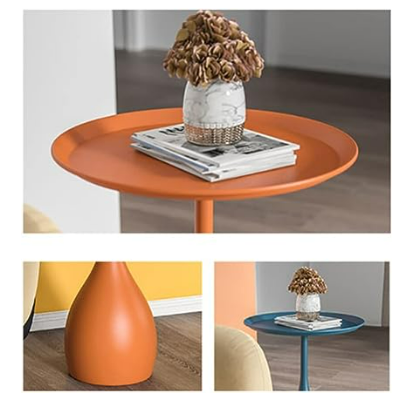 Rundt sidebord i metal med søjlefod, moderne minimalistisk design og robust jern