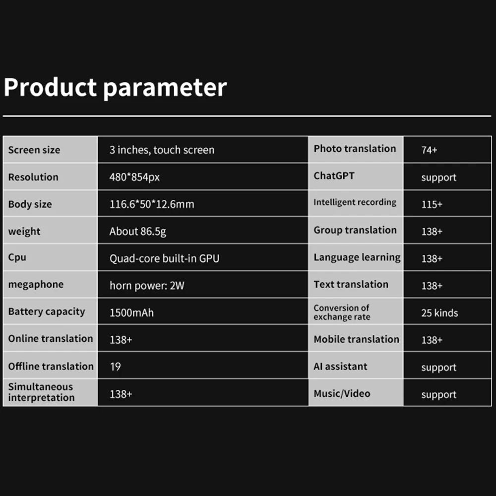 S80 Pro Sprogoversætter med Stemme, Offline, AI og 138 Sprog
