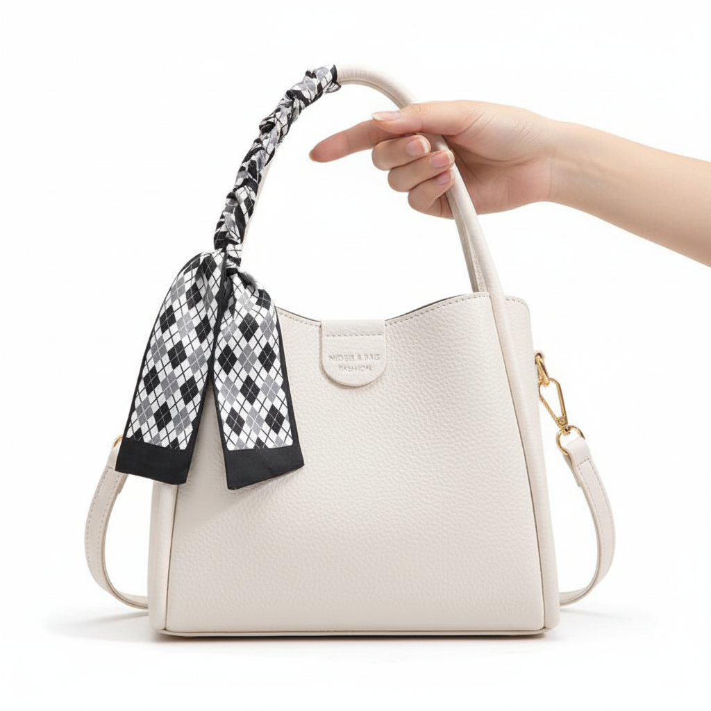 Hvid lychee-tekstureret taske