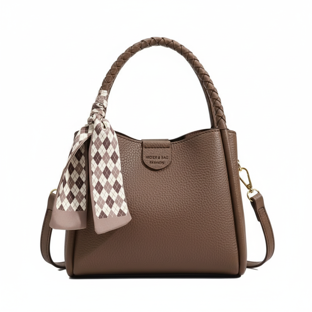 Kaffebrun lychee-tekstureret taske