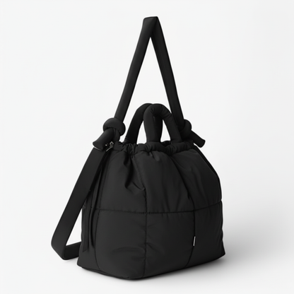 Mørkegrå quiltet puffer-taske – sidevisning