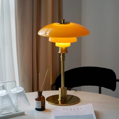 Skandinavisk Dæmpbar Bordlampe med Jernfod og Matteret Glas