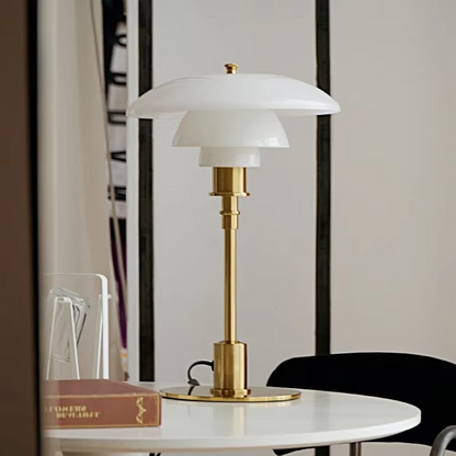 Skandinavisk Dæmpbar Bordlampe med Jernfod og Matteret Glas