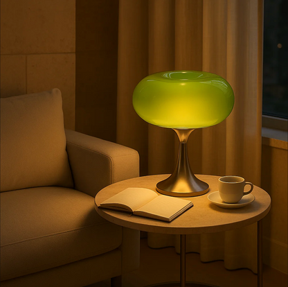 RetroGlow Bauhaus Bordlampe i Glas med Varm Stemningsbelysning