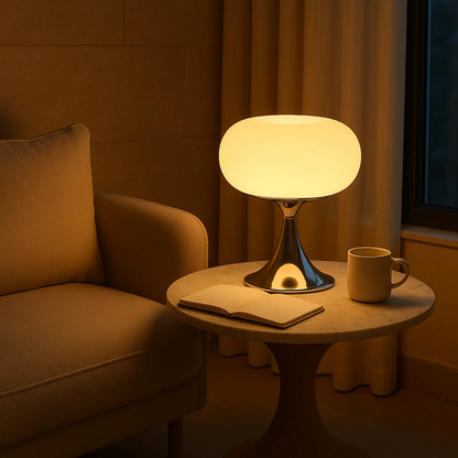 RetroGlow Bauhaus Bordlampe i Glas med Varm Stemningsbelysning