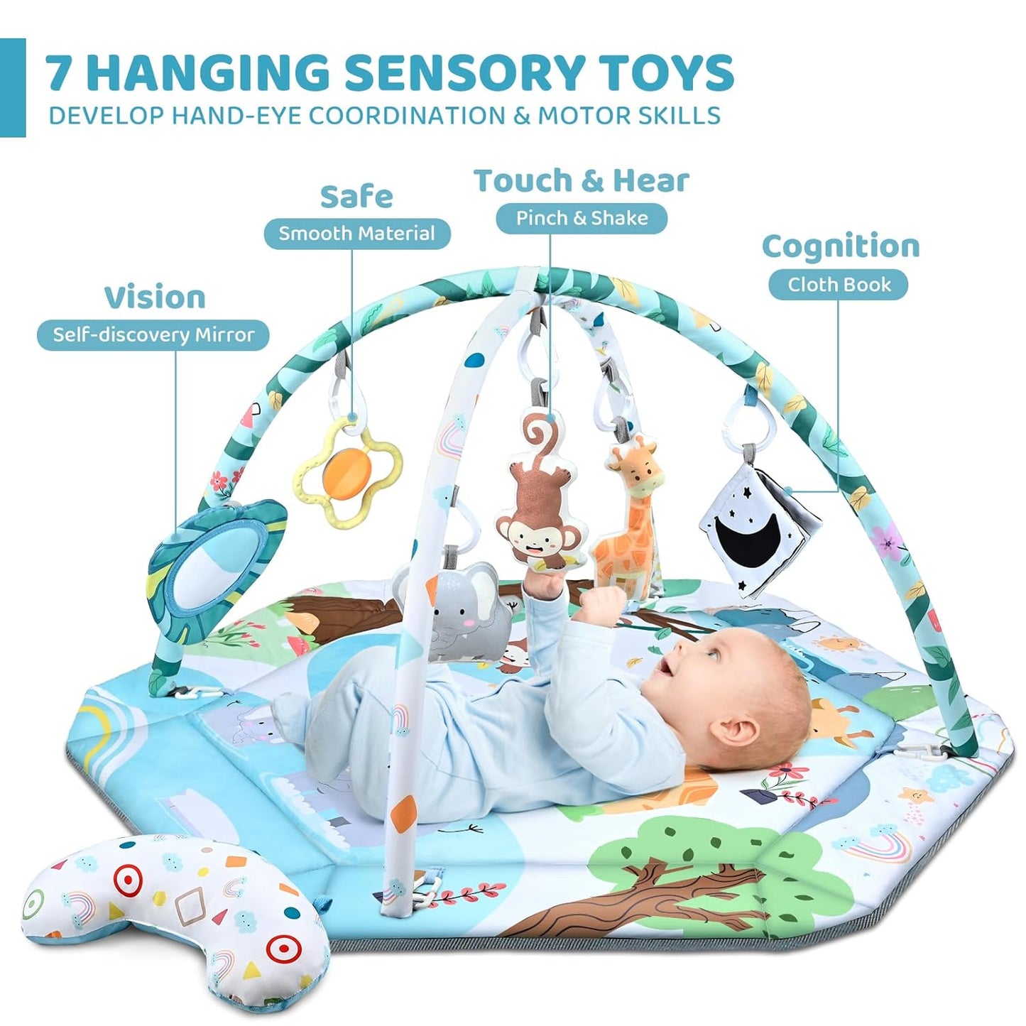 SensoryHaven 8-i-1 Babylegemåtte med Legetøj til Sanseudvikling og Tidlig Læring