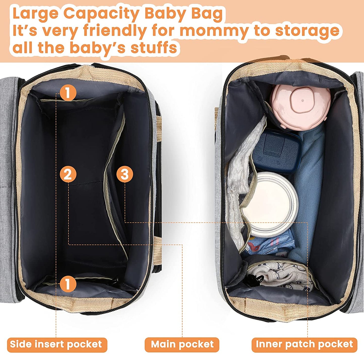 Smart Mummy pusletaske med foldbar babyseng vandafvisende rygsæk til forældre