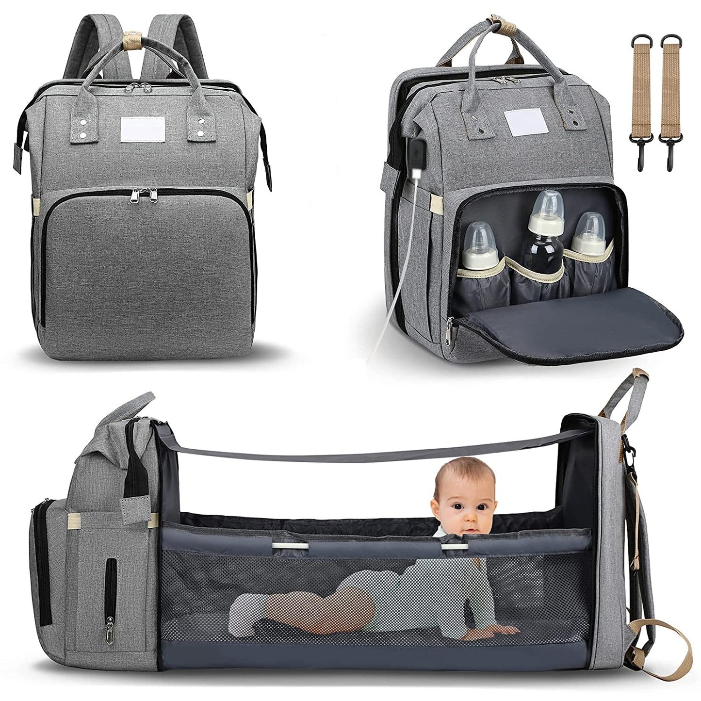 Smart Mummy pusletaske med foldbar babyseng vandafvisende rygsæk til forældre