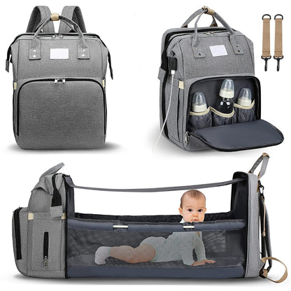Smart Mummy pusletaske med foldbar babyseng vandafvisende rygsæk til forældre