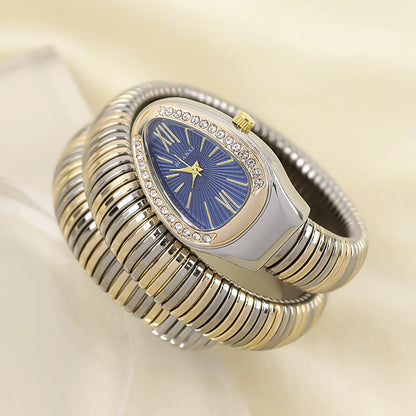 Slangeinspireret Quartzur med Armbånd i Rustfrit Stål og Oval Urskive