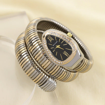 Slangeinspireret Quartzur med Armbånd i Rustfrit Stål og Oval Urskive