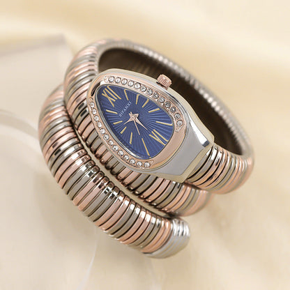 Slangeinspireret Quartzur med Armbånd i Rustfrit Stål og Oval Urskive