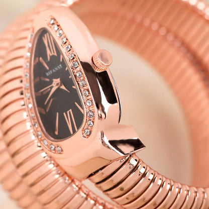 Slangeinspireret Quartzur med Armbånd i Rustfrit Stål og Oval Urskive