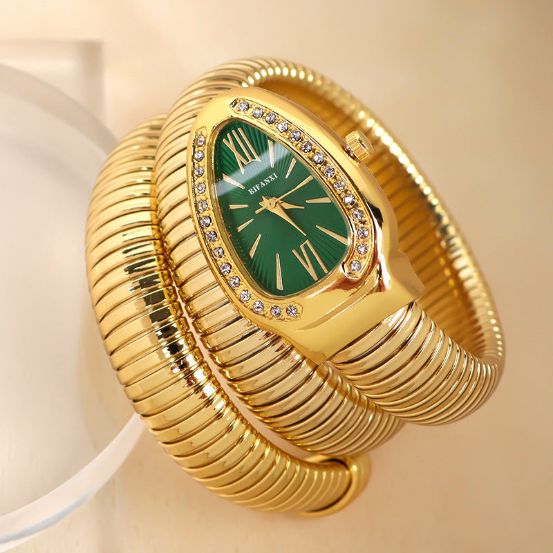 Slangeinspireret Quartzur med Armbånd i Rustfrit Stål og Oval Urskive