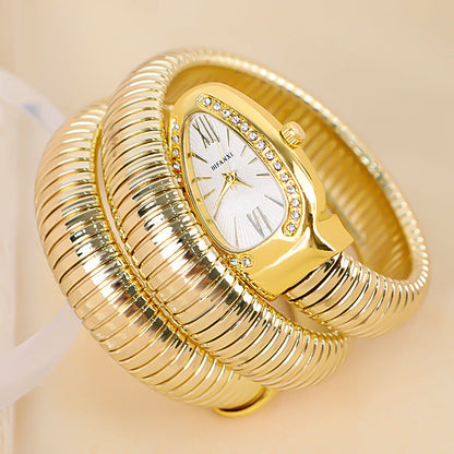 Slangeinspireret Quartzur med Armbånd i Rustfrit Stål og Oval Urskive