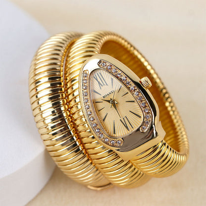 Slangeinspireret Quartzur med Armbånd i Rustfrit Stål og Oval Urskive