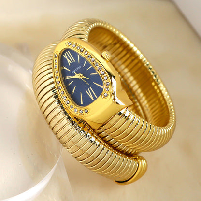 Slangeinspireret Quartzur med Armbånd i Rustfrit Stål og Oval Urskive