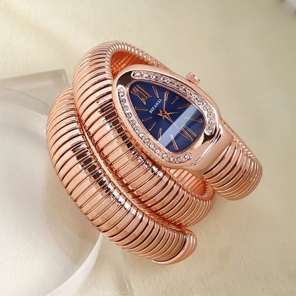 Slangeinspireret Quartzur med Armbånd i Rustfrit Stål og Oval Urskive