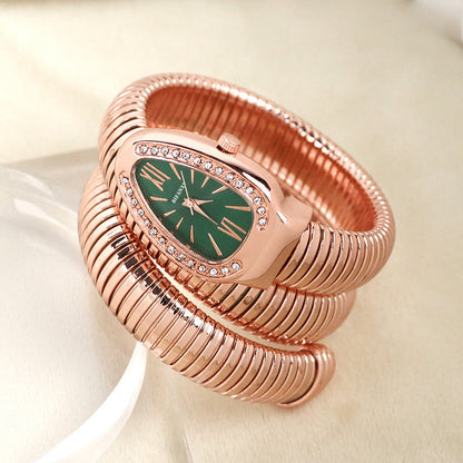 Slangeinspireret Quartzur med Armbånd i Rustfrit Stål og Oval Urskive