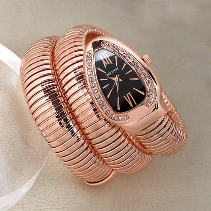 Slangeinspireret Quartzur med Armbånd i Rustfrit Stål og Oval Urskive