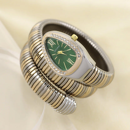 Slangeinspireret Quartzur med Armbånd i Rustfrit Stål og Oval Urskive