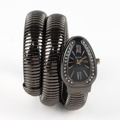 Slangeinspireret Quartzur med Armbånd i Rustfrit Stål og Oval Urskive