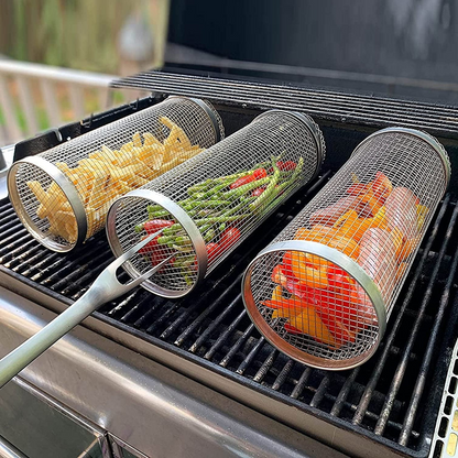 Roterende Grillkurv i Rustfrit Stål til BBQ og Jævn Grilning