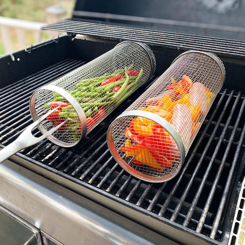 Roterende Grillkurv i Rustfrit Stål til BBQ og Jævn Grilning