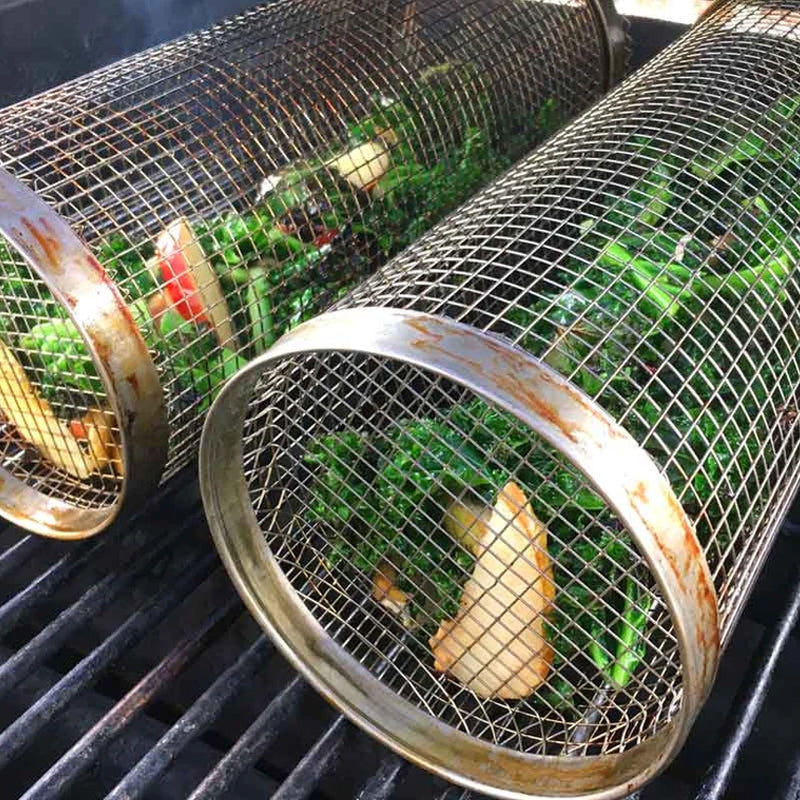 Roterende Grillkurv i Rustfrit Stål til BBQ og Jævn Grilning