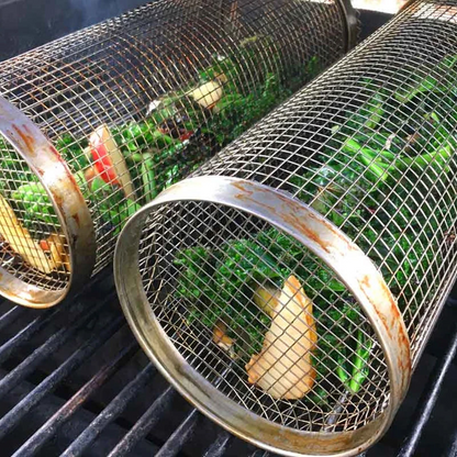 Roterende Grillkurv i Rustfrit Stål til BBQ og Jævn Grilning