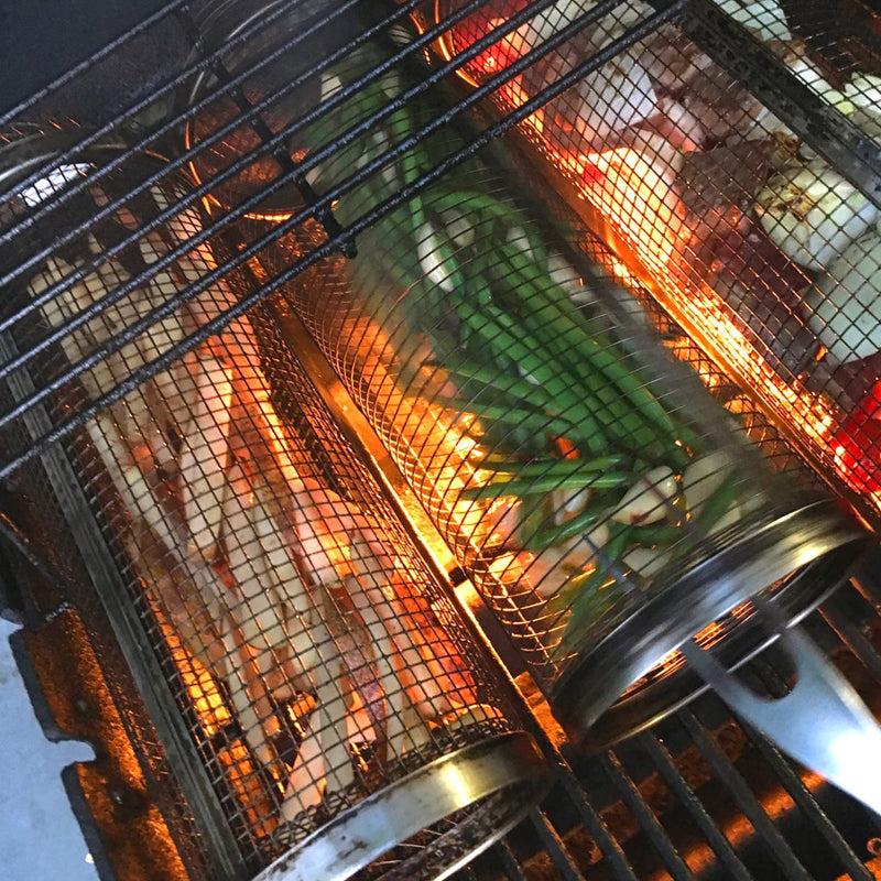 Roterende Grillkurv i Rustfrit Stål til BBQ og Jævn Grilning