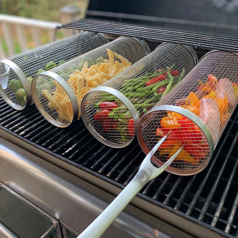 Roterende Grillkurv i Rustfrit Stål til BBQ og Jævn Grilning