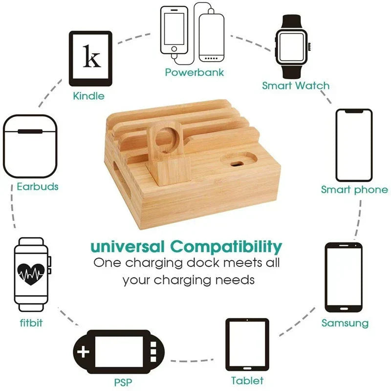 Tekavo bambusladestation med 5 USB-porte og organiseringsdock