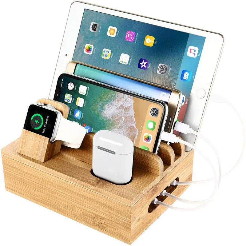 Tekavo bambusladestation med 5 USB-porte og organiseringsdock