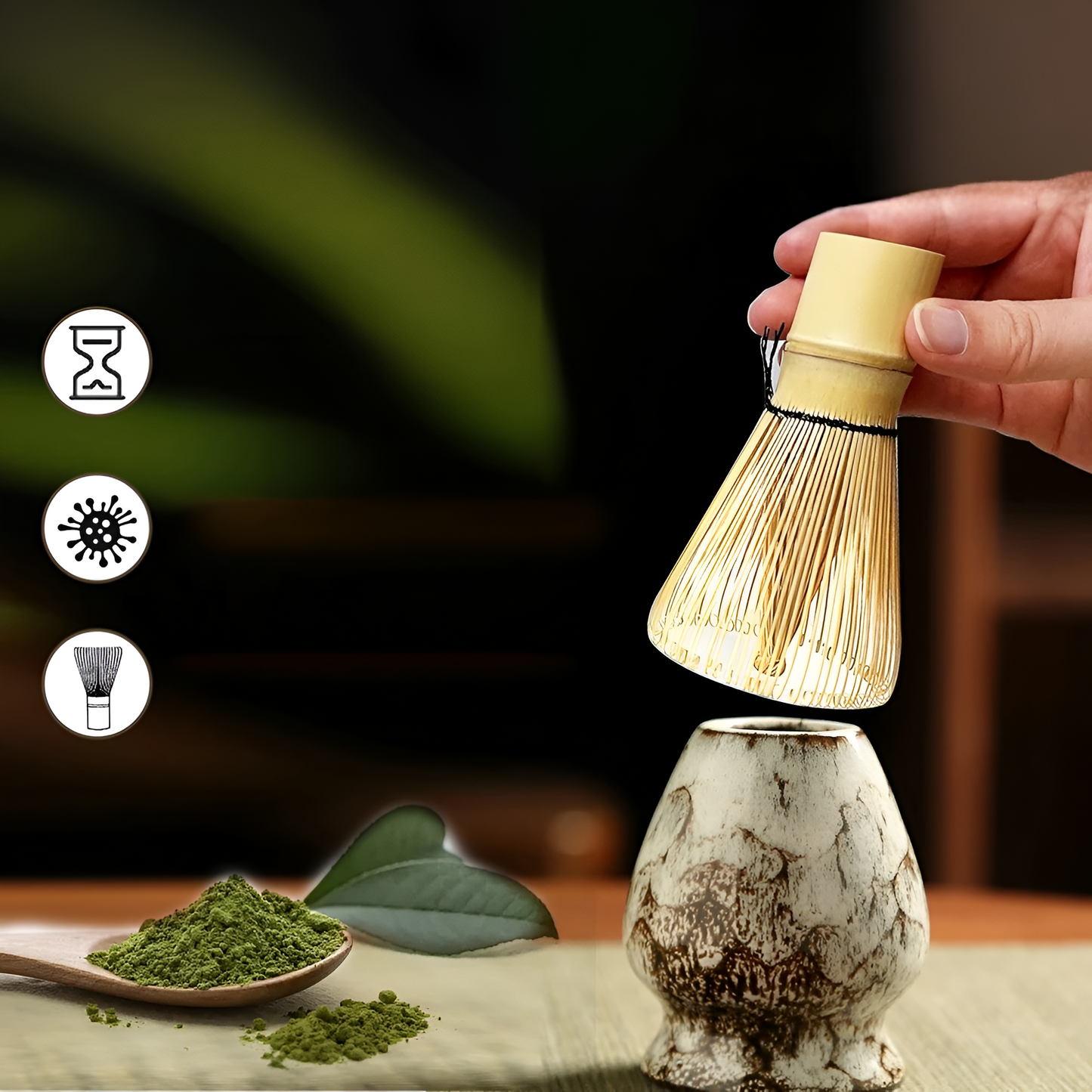 Traditionelt Matcha Tesæt med 6 Dele i Bambus og Keramik