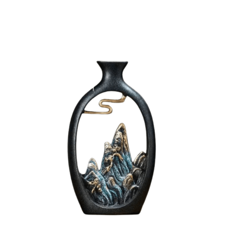 TranquilPeak Keramikvase med Bjergmotiv i Mat Sort