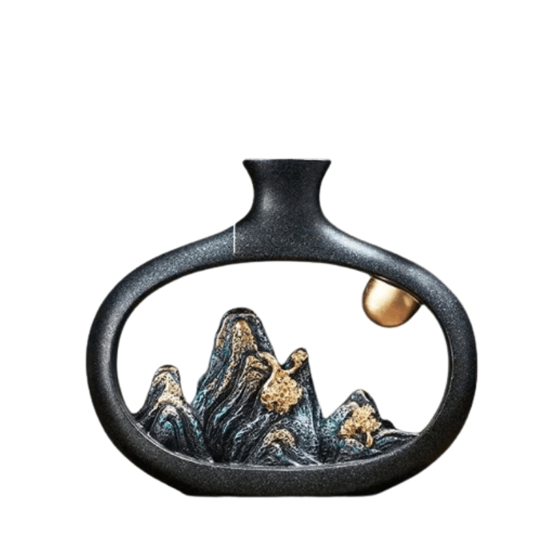 TranquilPeak Keramikvase med Bjergmotiv i Mat Sort