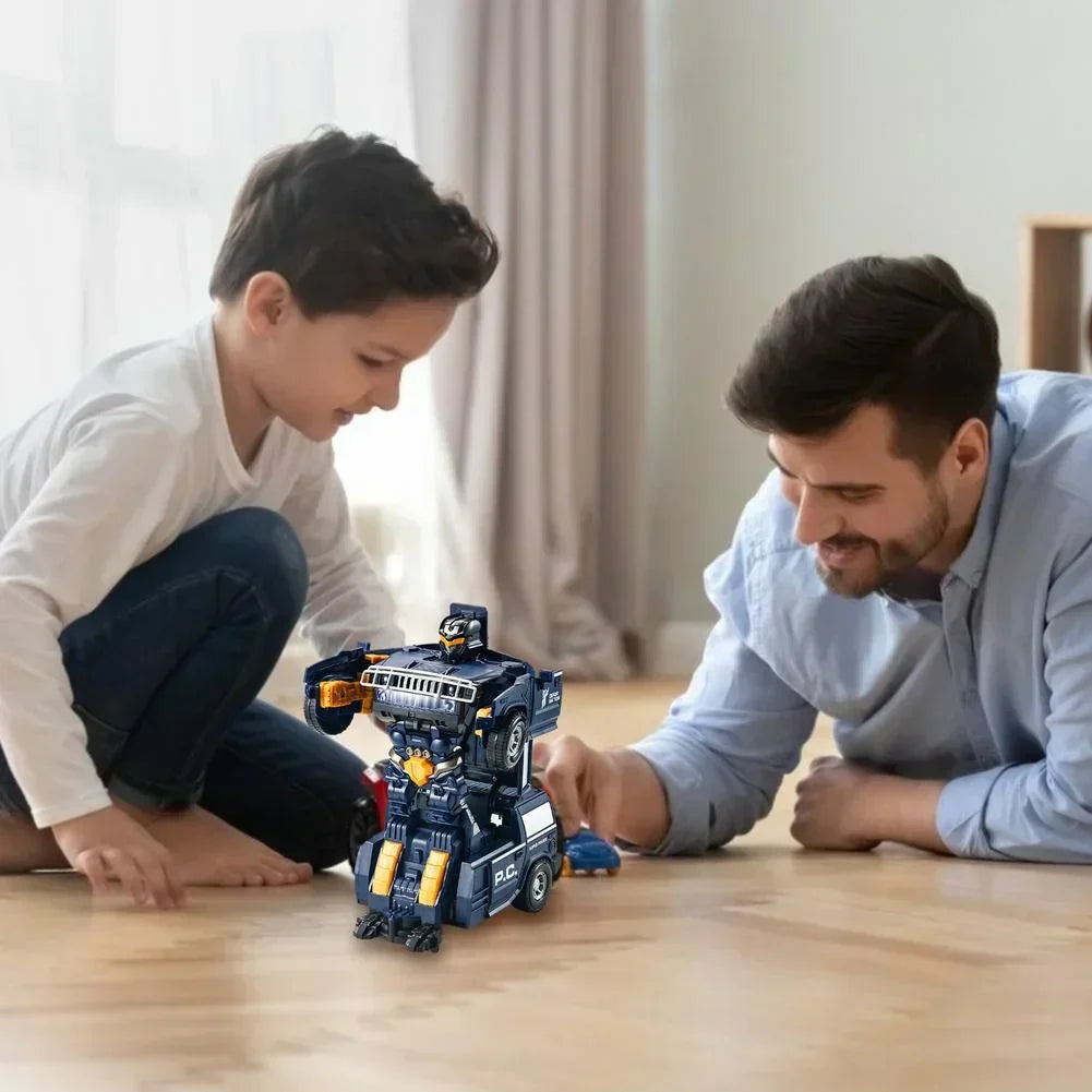 Transformerende Robotbil 2-i-1 Politibil og Robotlegetøj med Lys og Lyd