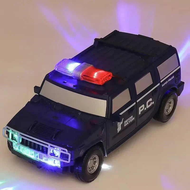Transformerende Robotbil 2-i-1 Politibil og Robotlegetøj med Lys og Lyd