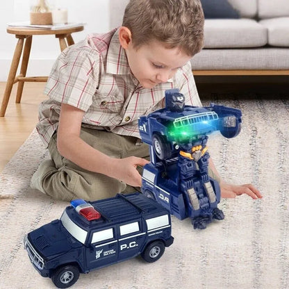 Transformerende Robotbil 2-i-1 Politibil og Robotlegetøj med Lys og Lyd