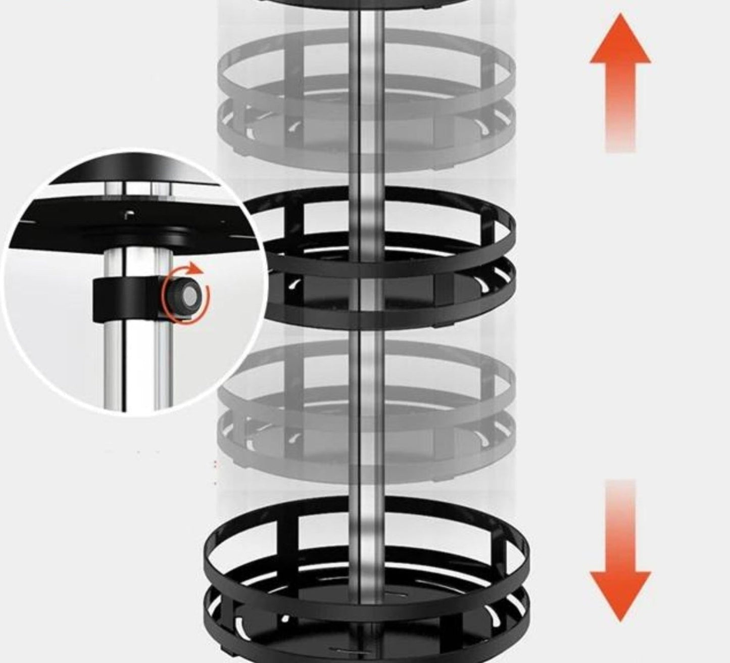 TwistRack 360° drejelig opbevaringshylde med justerbar højde og pladsbesparende design