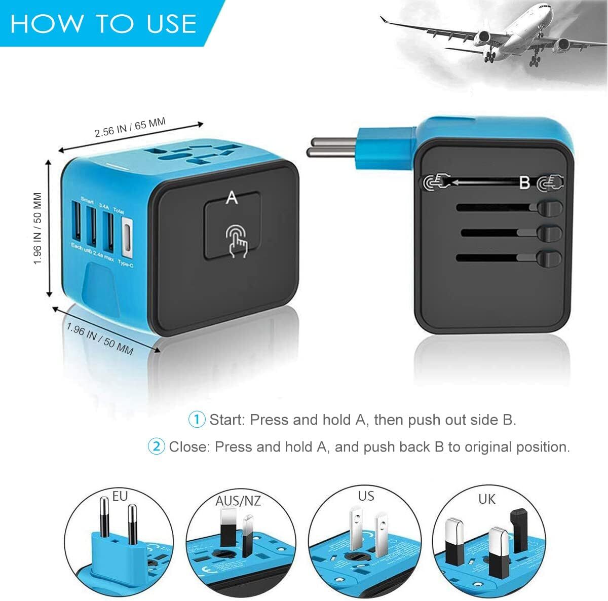 Ultimate Rejseadapter med USB-porte og Universelle Stik