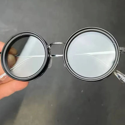 Unisex Runde Polariserede Solbriller med Justerbart Lysfilter og Metalstel