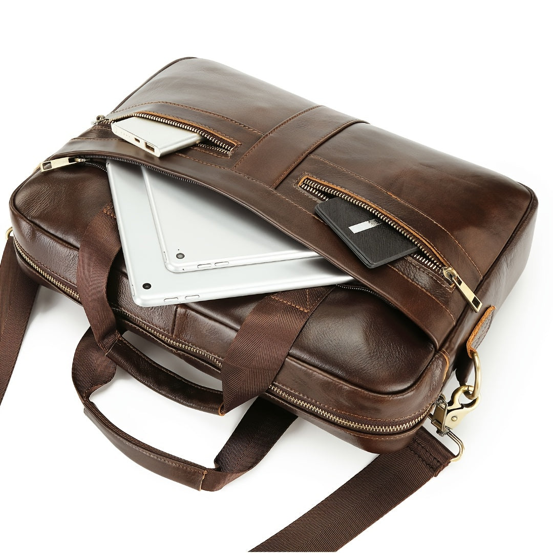 Ventolini herreskuldertaske i ægte læder med justerbar crossbody-rem