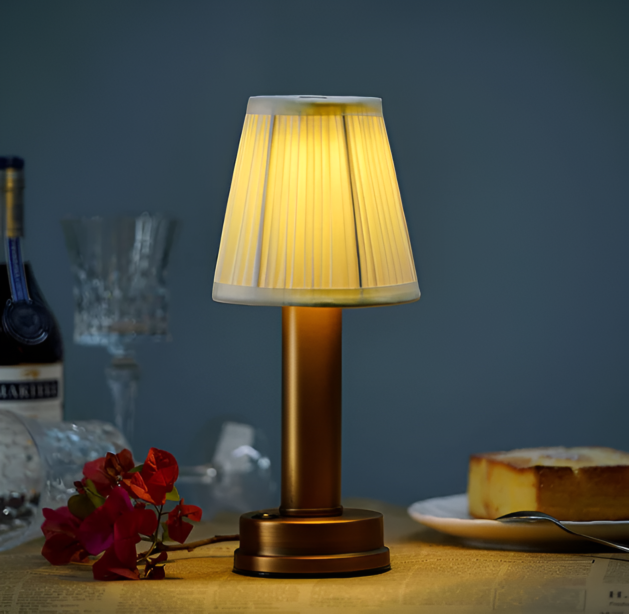 Vintage Flare Dæmpbar Bordlampe med Stofskærm