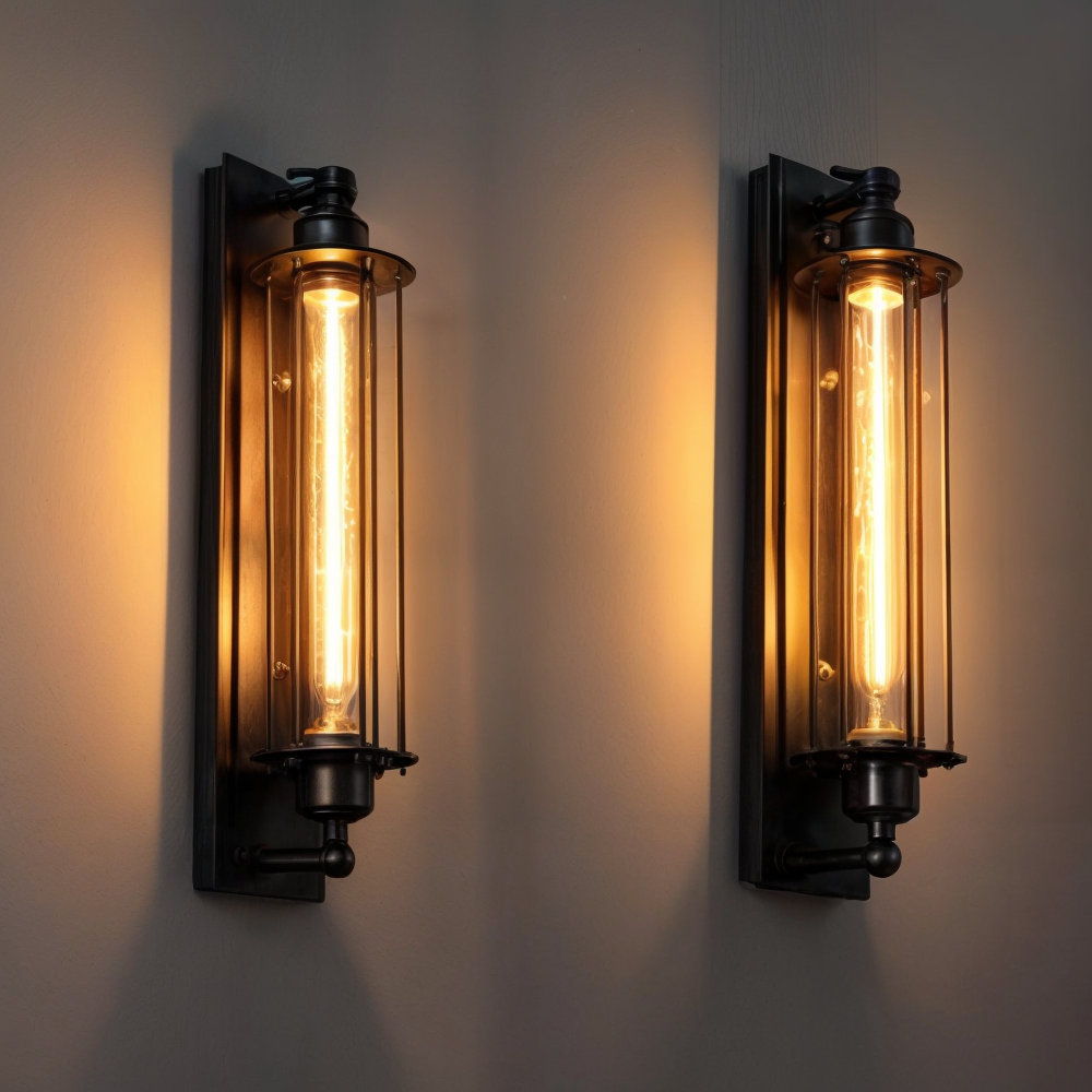 Vintage industriel væglampe med metalkurvdesign